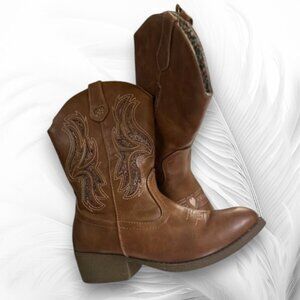 Girls Cognac Sanchee Block Heel Cowboy Boots 4M